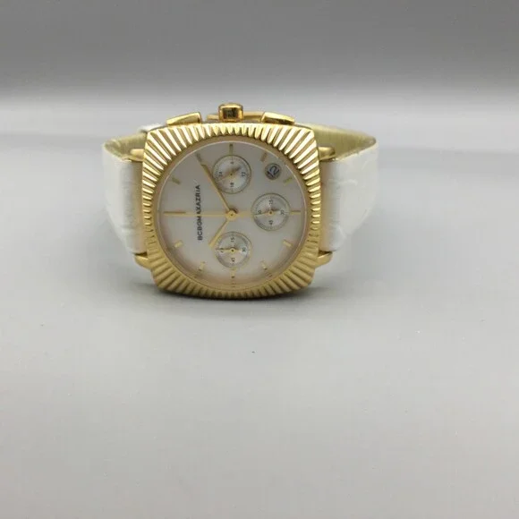BCBGMAXAZRIA Watch Womens 29mm Gold Square MOP Chronograph Leather New Battery - Picture 5 of 14